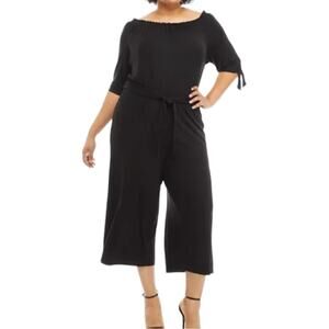Ralph Lauren Black Jersey Off Shoulders Wide Leg Jumpsuit M